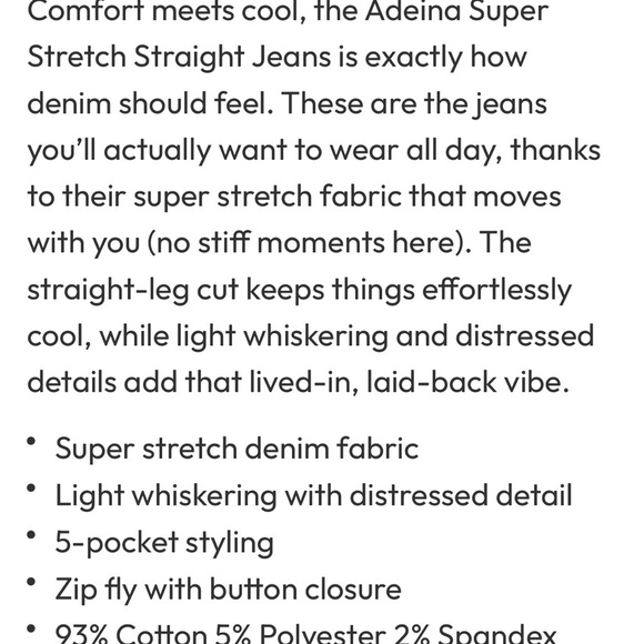 Vici - Adriena Super Stretch Straight Jeans -NWT - Picture 6 of 7